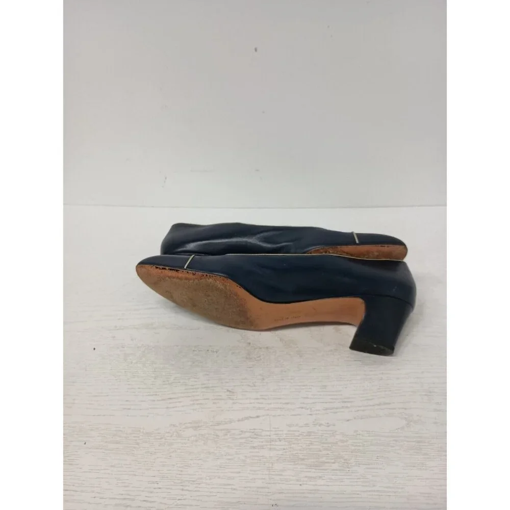 VTG Salvatore Ferragamo Womens Heels Sz 8 Navy Blue Leather Classic Pumps Shoes - Picture 10 of 11